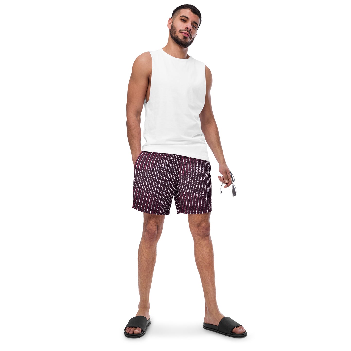 Burgundy Stripe Adire Men's Swim Trunks