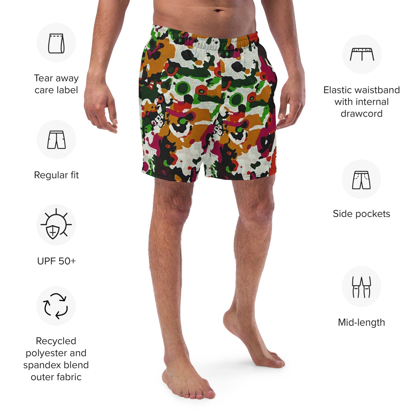 Multicolour Paint Ankara Recycled Swim Trunks