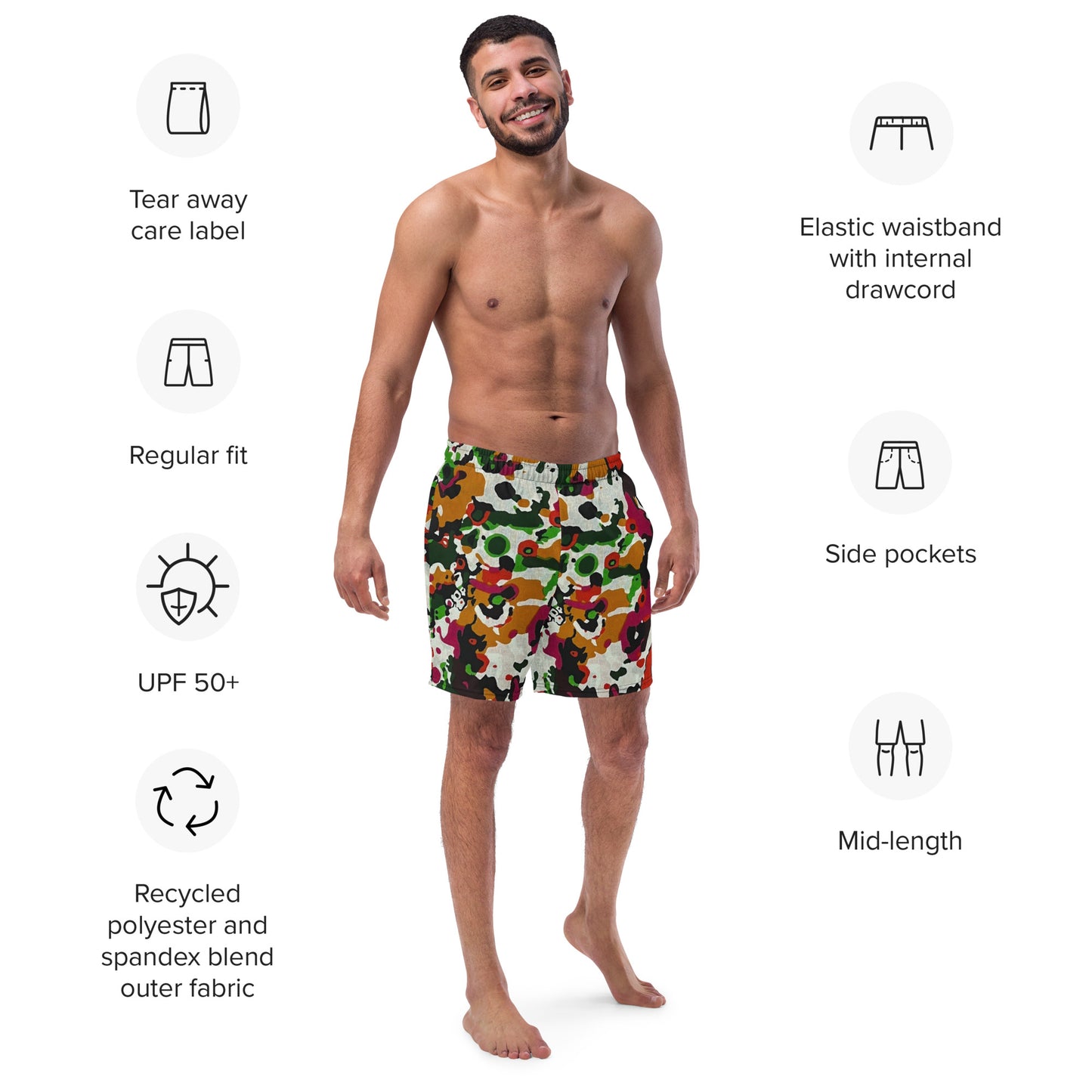 Multicolour Paint Ankara Recycled Swim Trunks