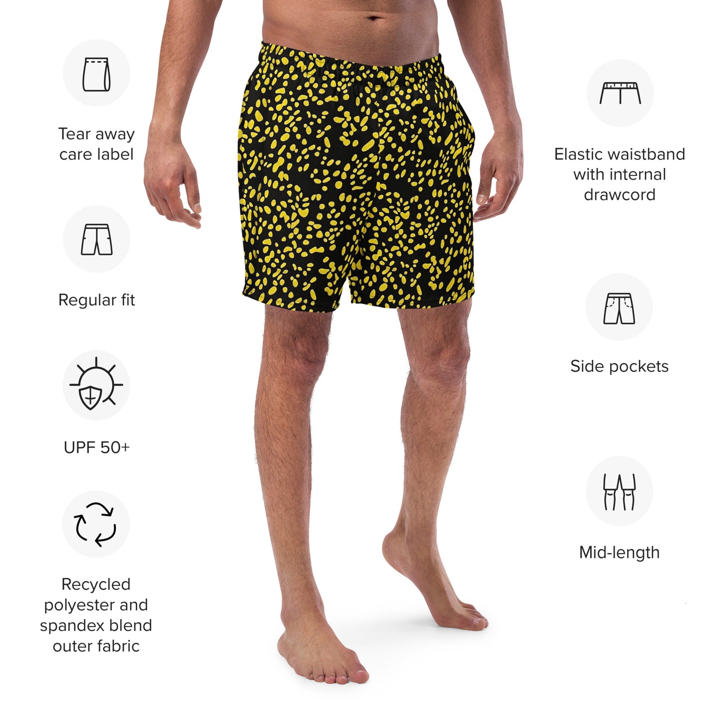 Yellow Dots Adire Men's Swim Trunks