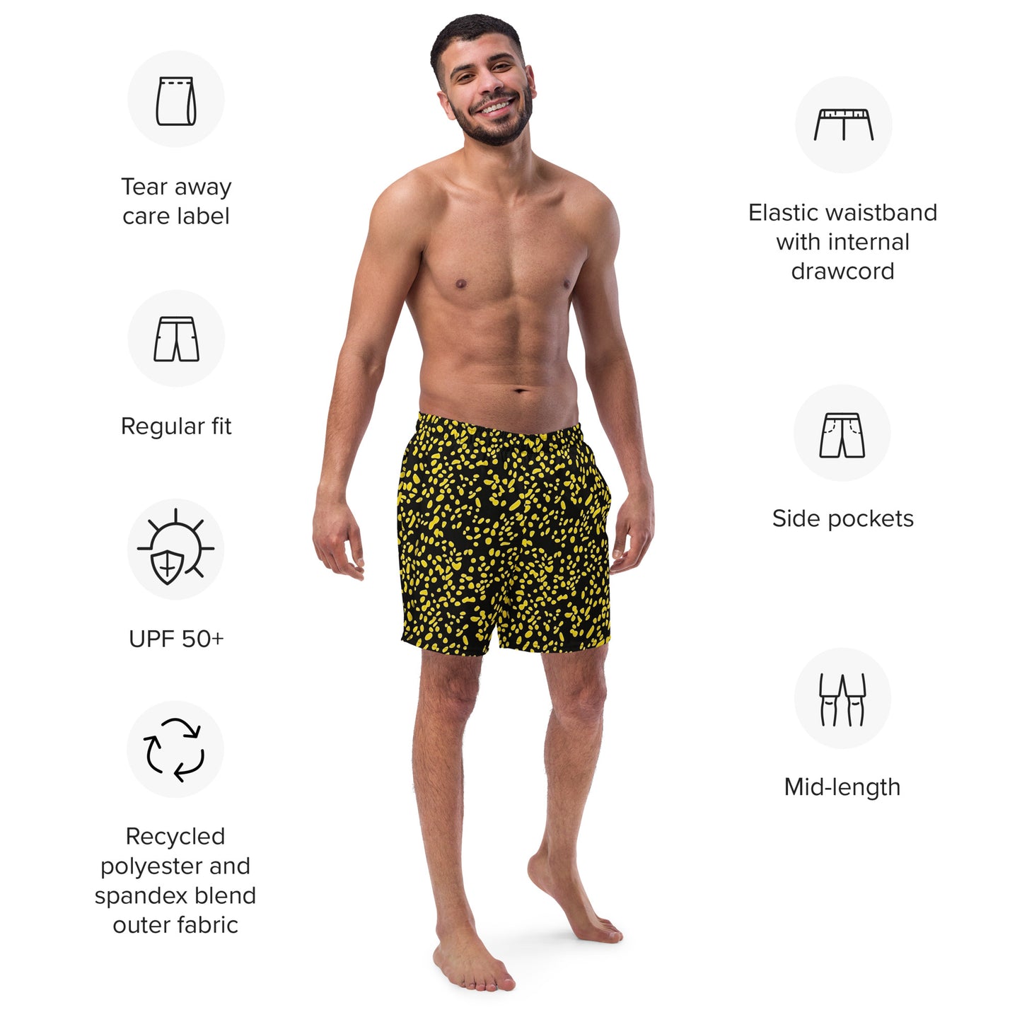 Yellow Dots Adire Men's Swim Trunks