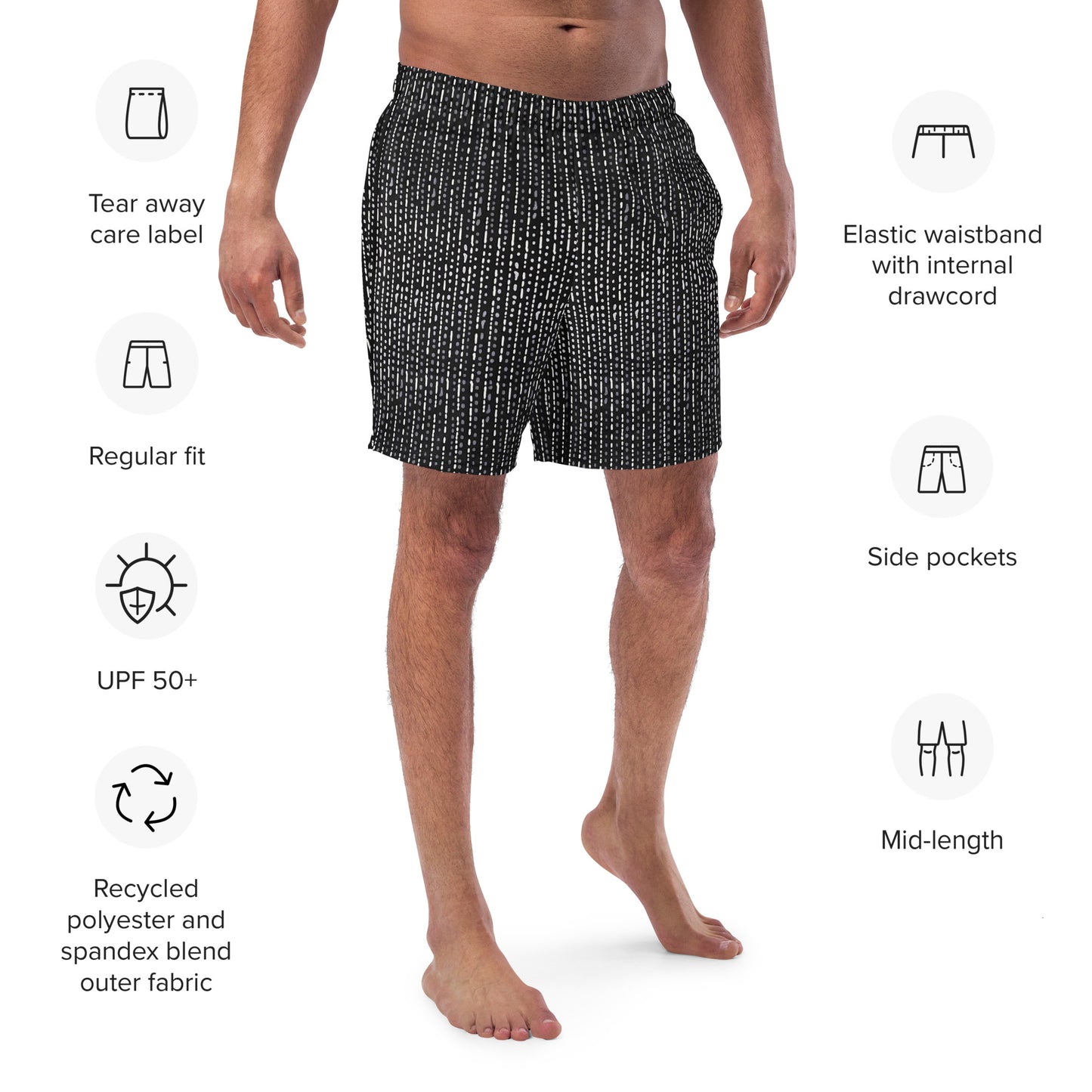 Grey Stripe Adire Men's Swim Trunks