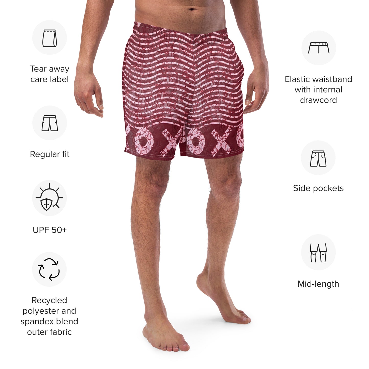 Red XO Adire Men's Swim Trunks