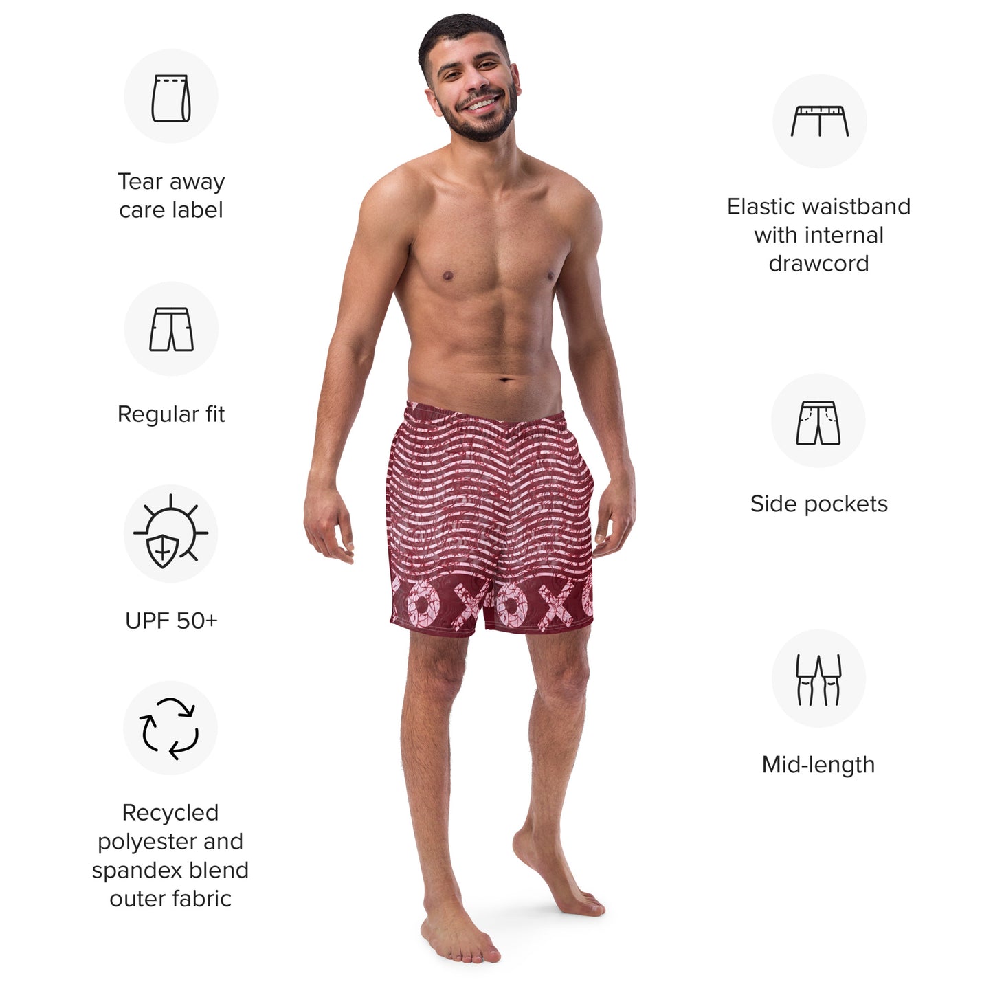 Red XO Adire Men's Swim Trunks