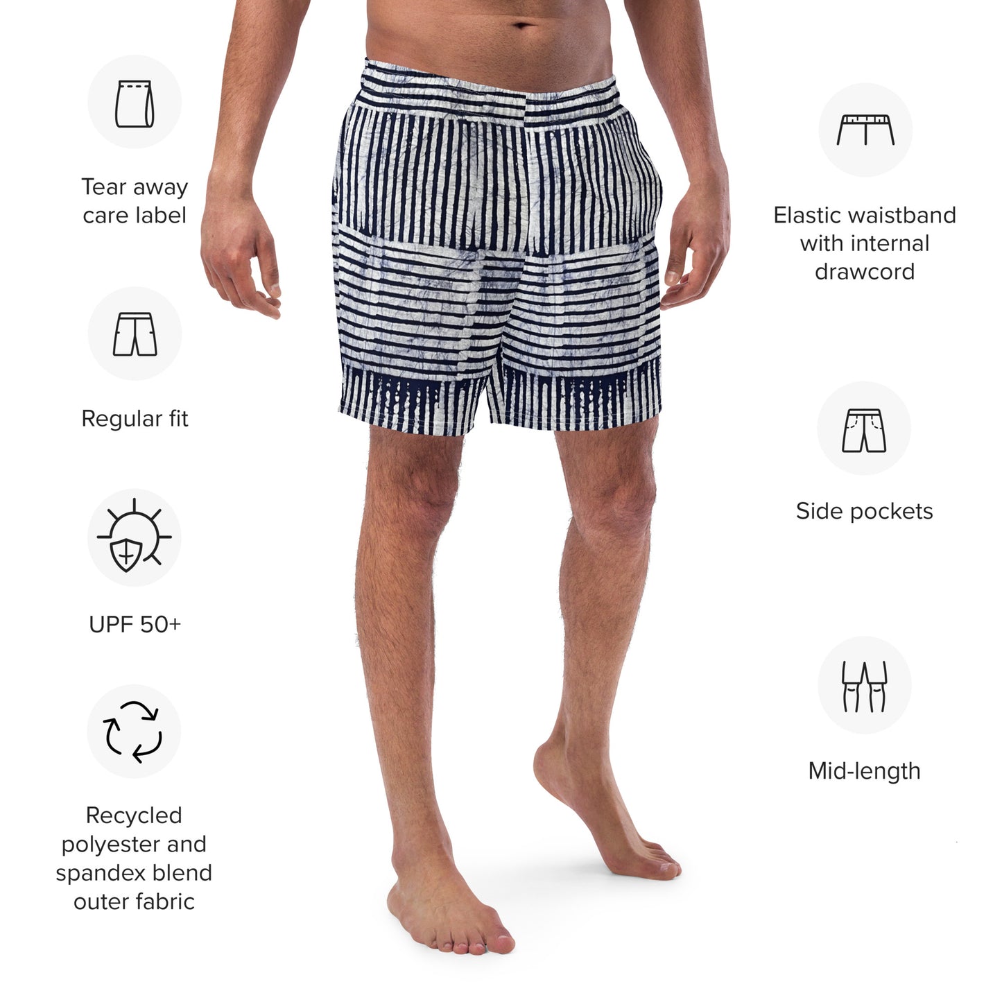 Stripey Adire Men's Swim Trunks