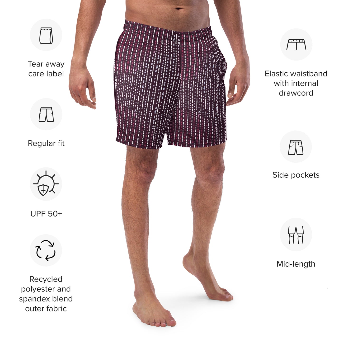 Burgundy Stripe Adire Men's Swim Trunks