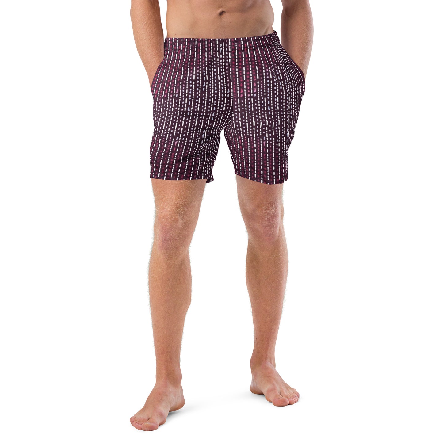 Burgundy Stripe Adire Men's Swim Trunks