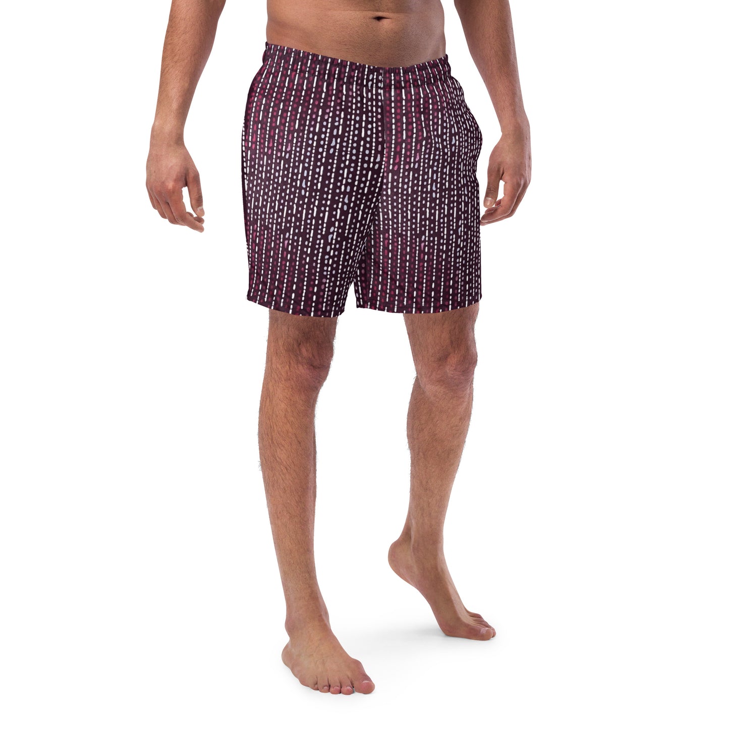 Burgundy Stripe Adire Men's Swim Trunks