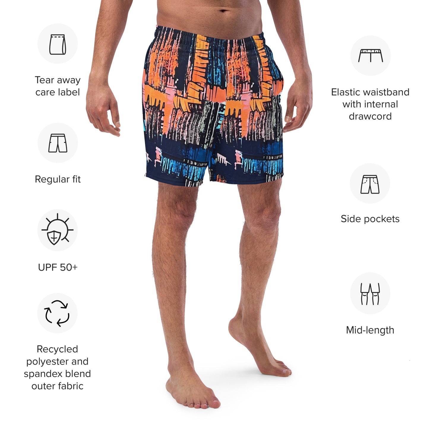 Colourful Adire Men's Swim Trunks