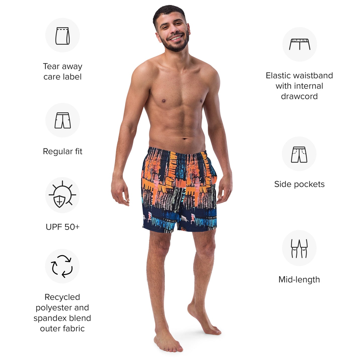 Colourful Adire Men's Swim Trunks