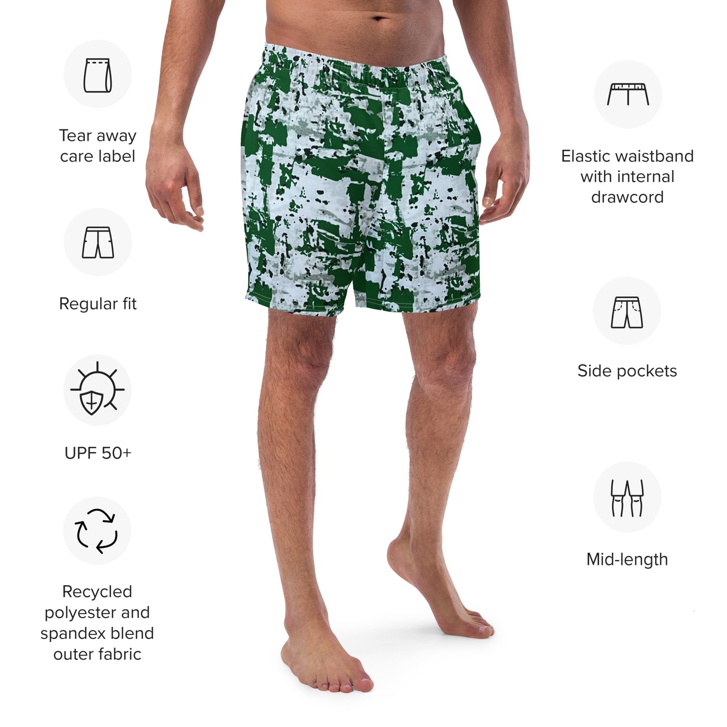 Green Camo Adire Men's Swim Trunks