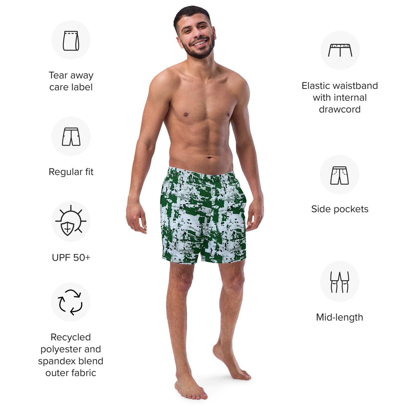 Green Camo Adire Men's Swim Trunks