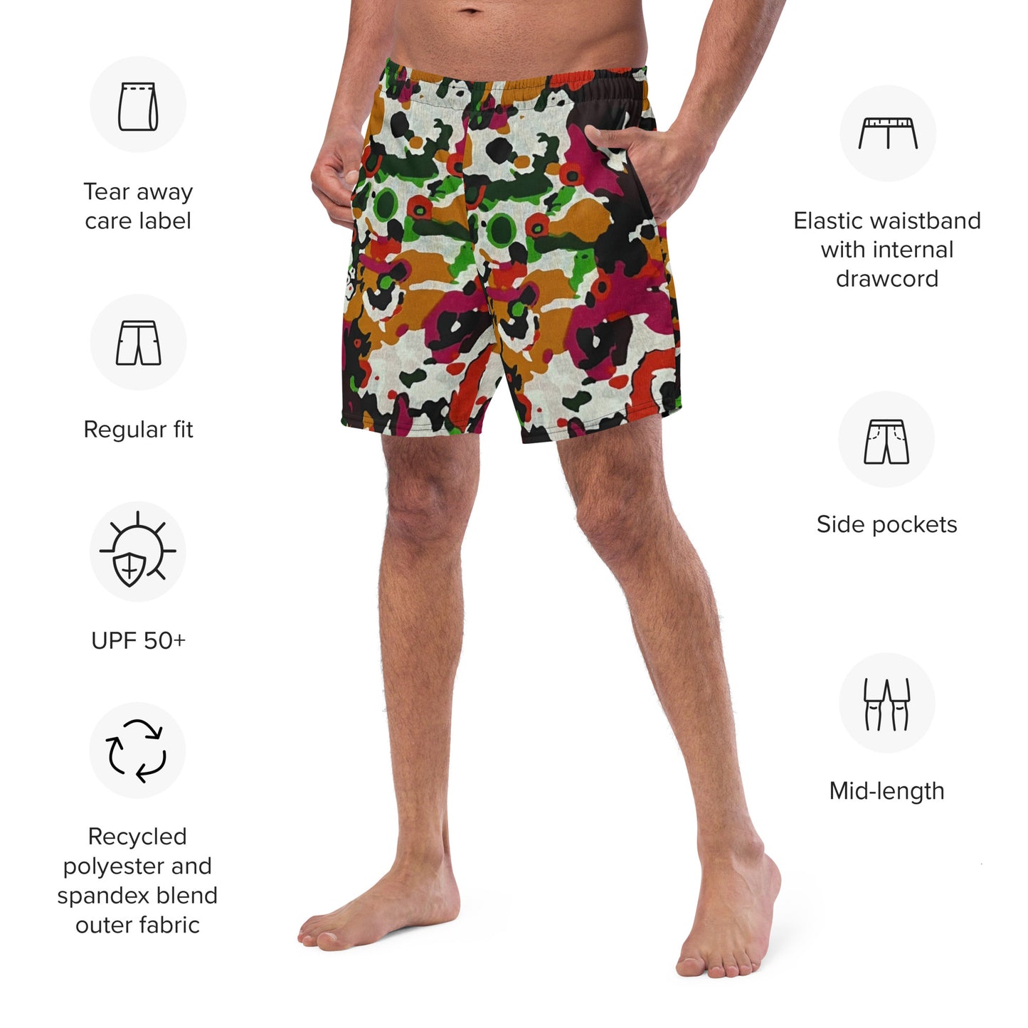 Multicolour Paint Ankara Recycled Swim Trunks