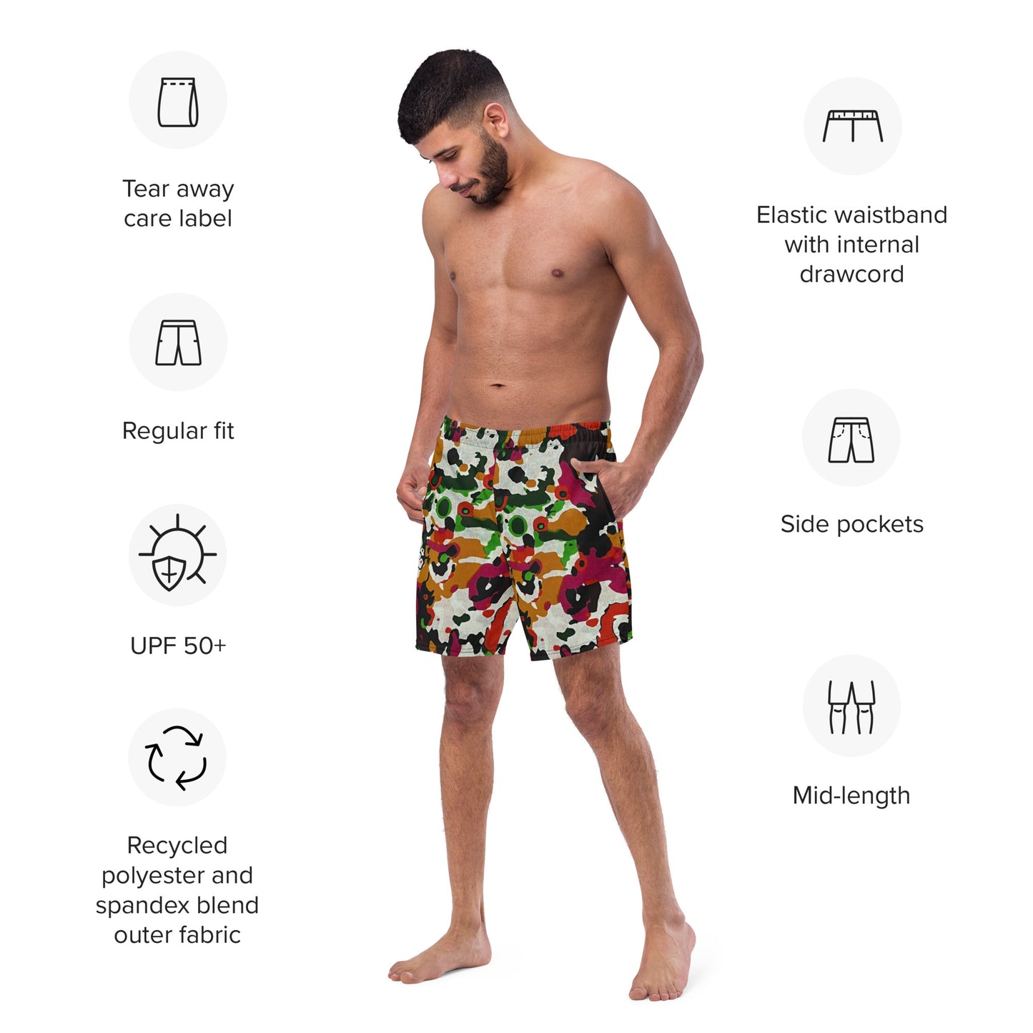 Multicolour Paint Ankara Recycled Swim Trunks