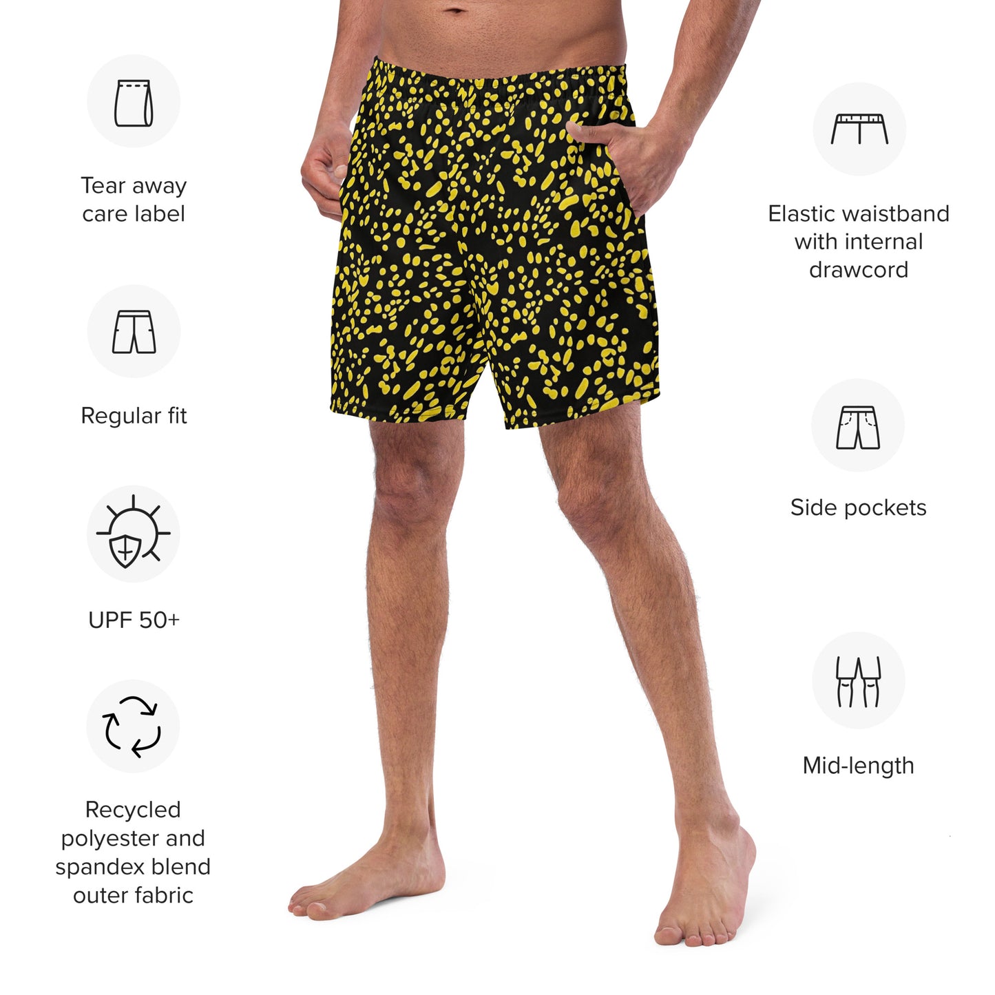 Yellow Dots Adire Men's Swim Trunks