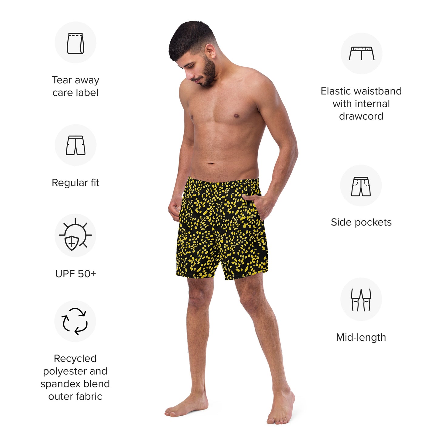 Yellow Dots Adire Men's Swim Trunks