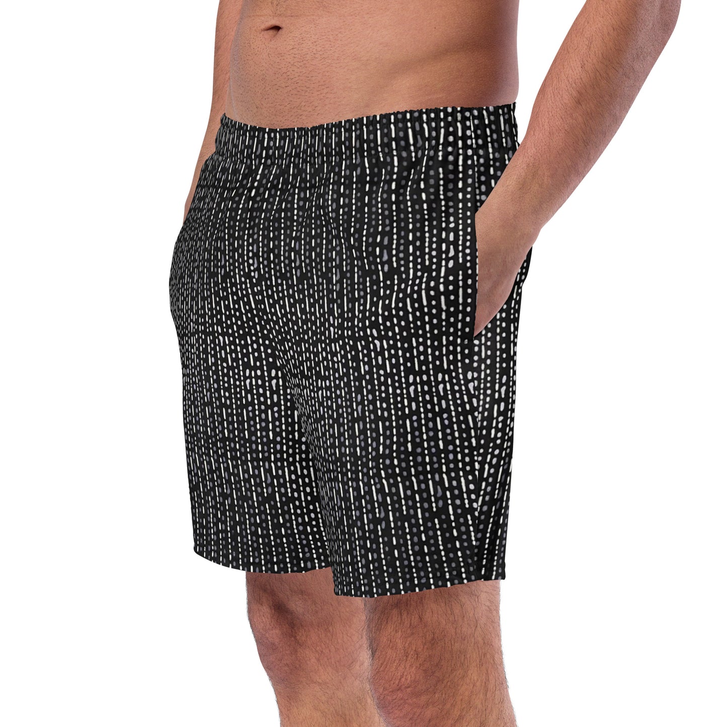 Grey Stripe Adire Men's Swim Trunks