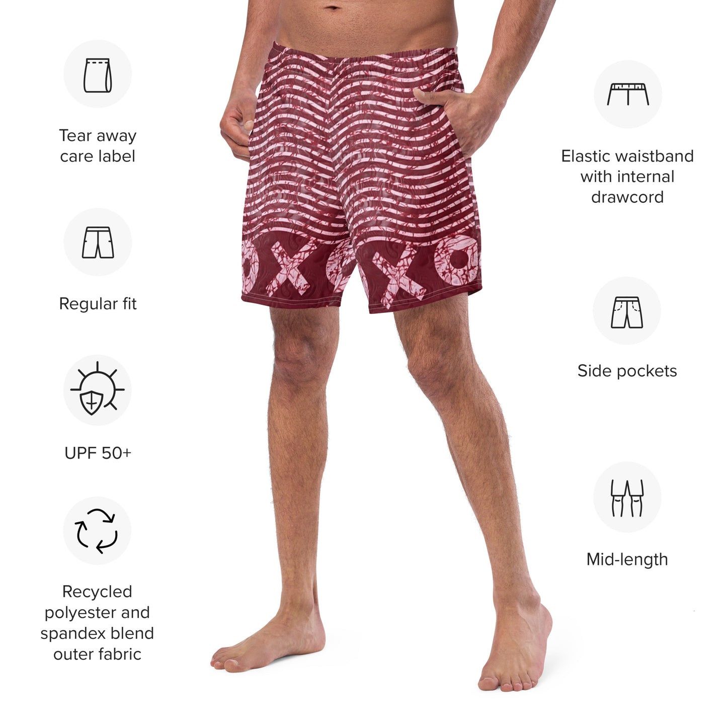 Red XO Adire Men's Swim Trunks