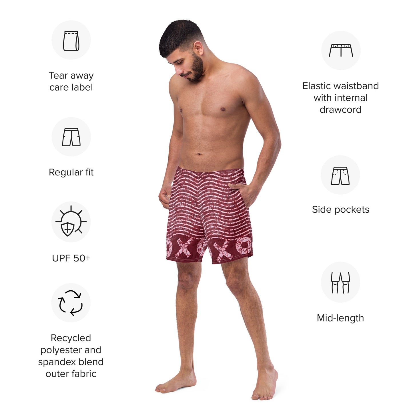 Red XO Adire Men's Swim Trunks