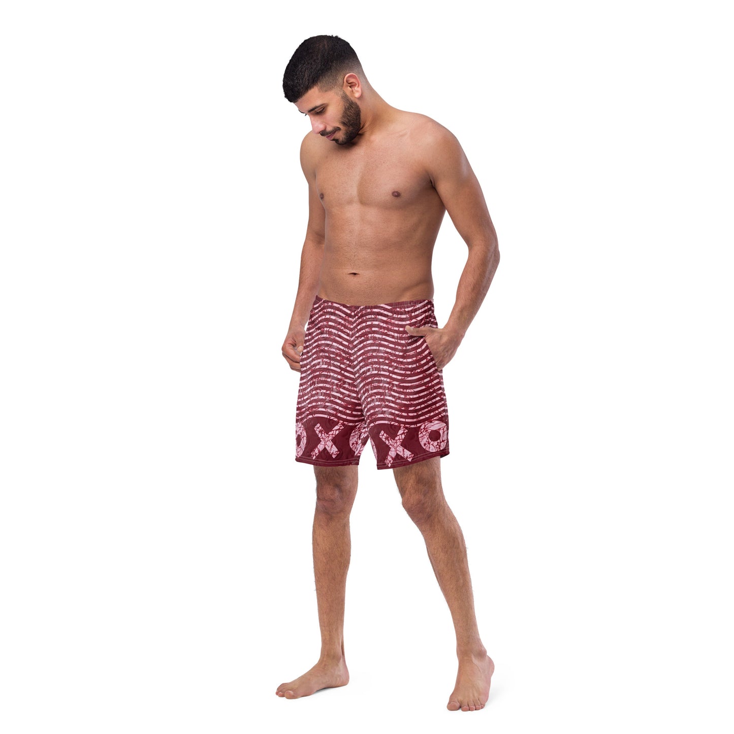 Red XO Adire Men's Swim Trunks