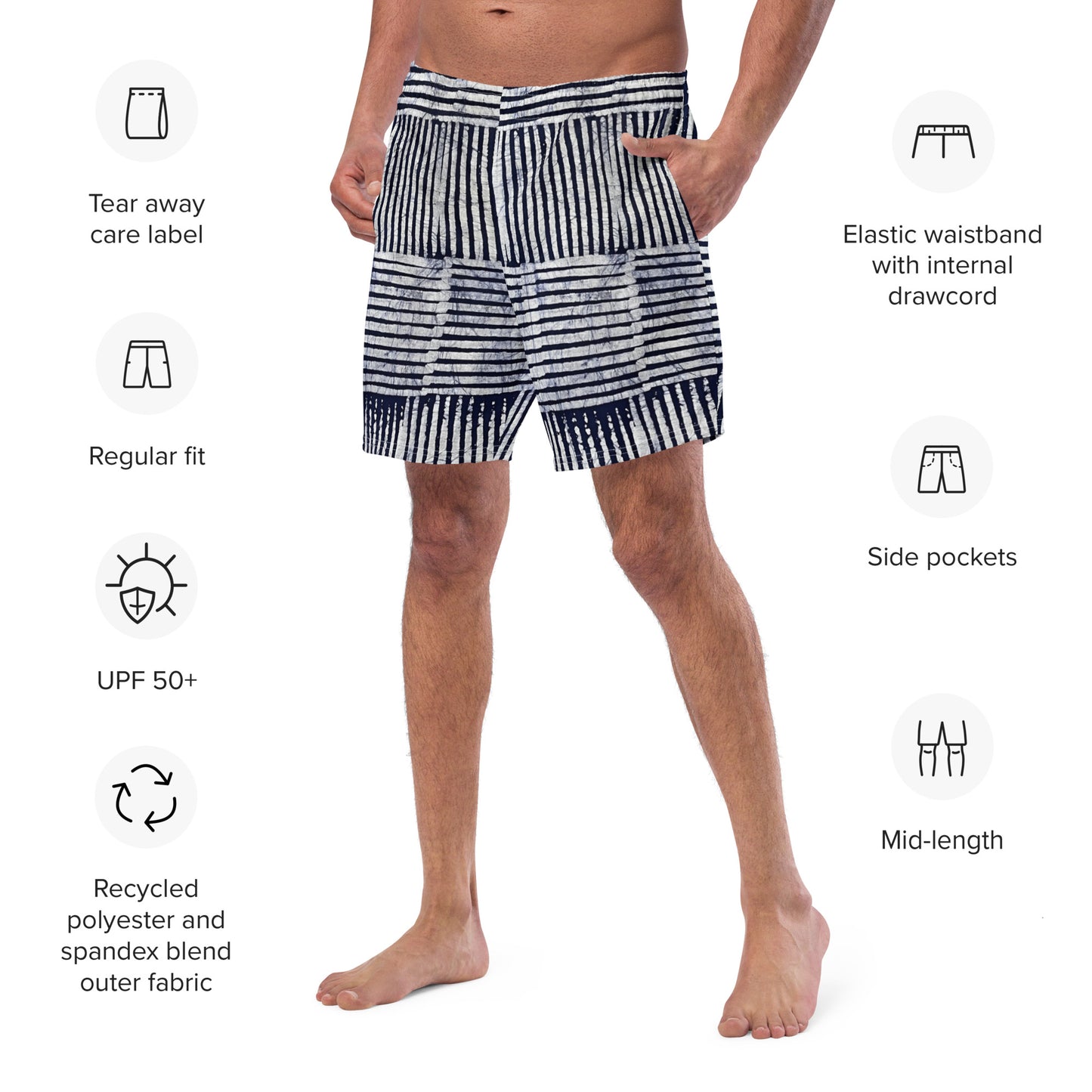 Stripey Adire Men's Swim Trunks