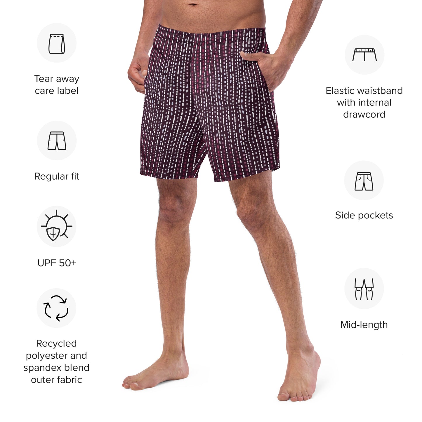 Burgundy Stripe Adire Men's Swim Trunks