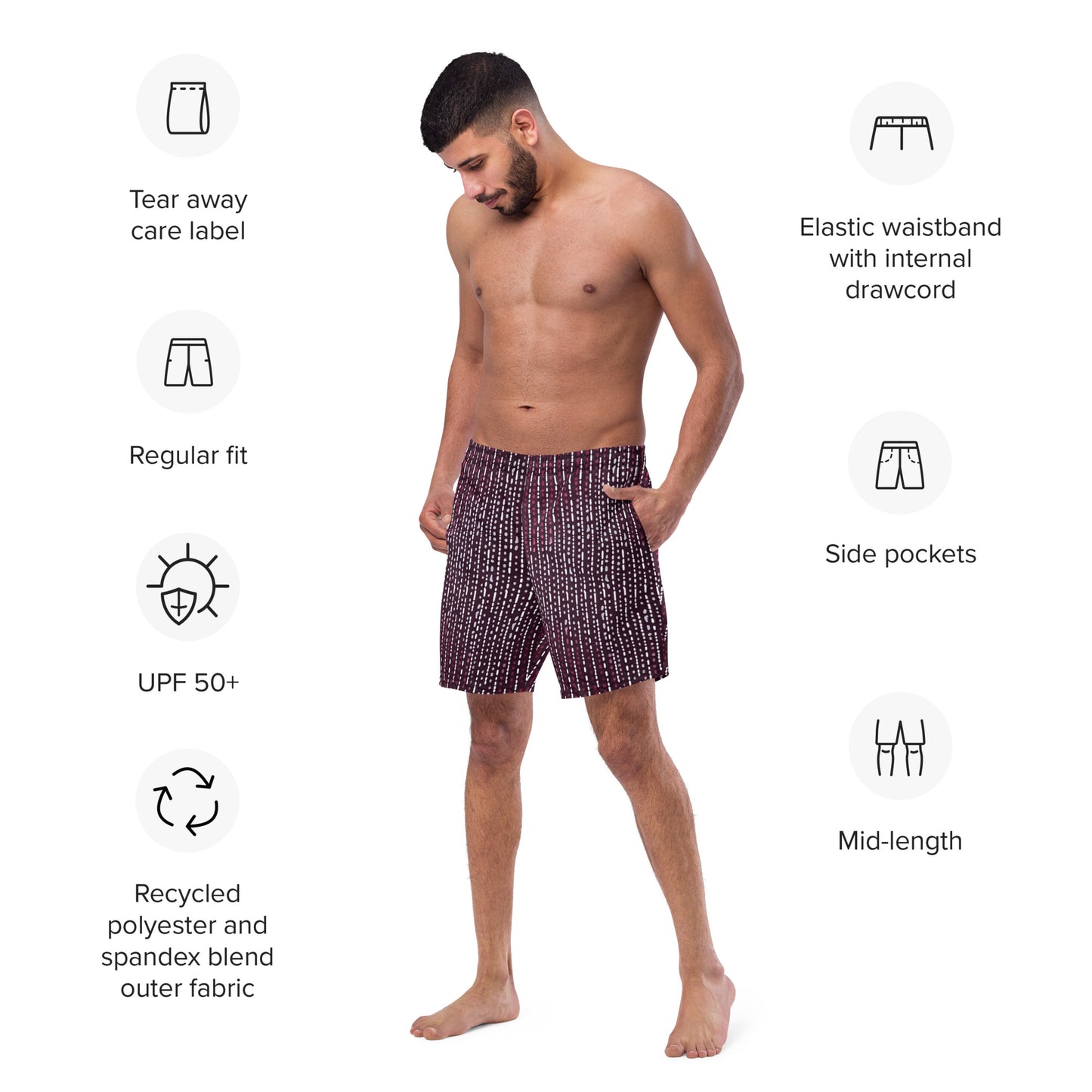 Burgundy Stripe Adire Men's Swim Trunks