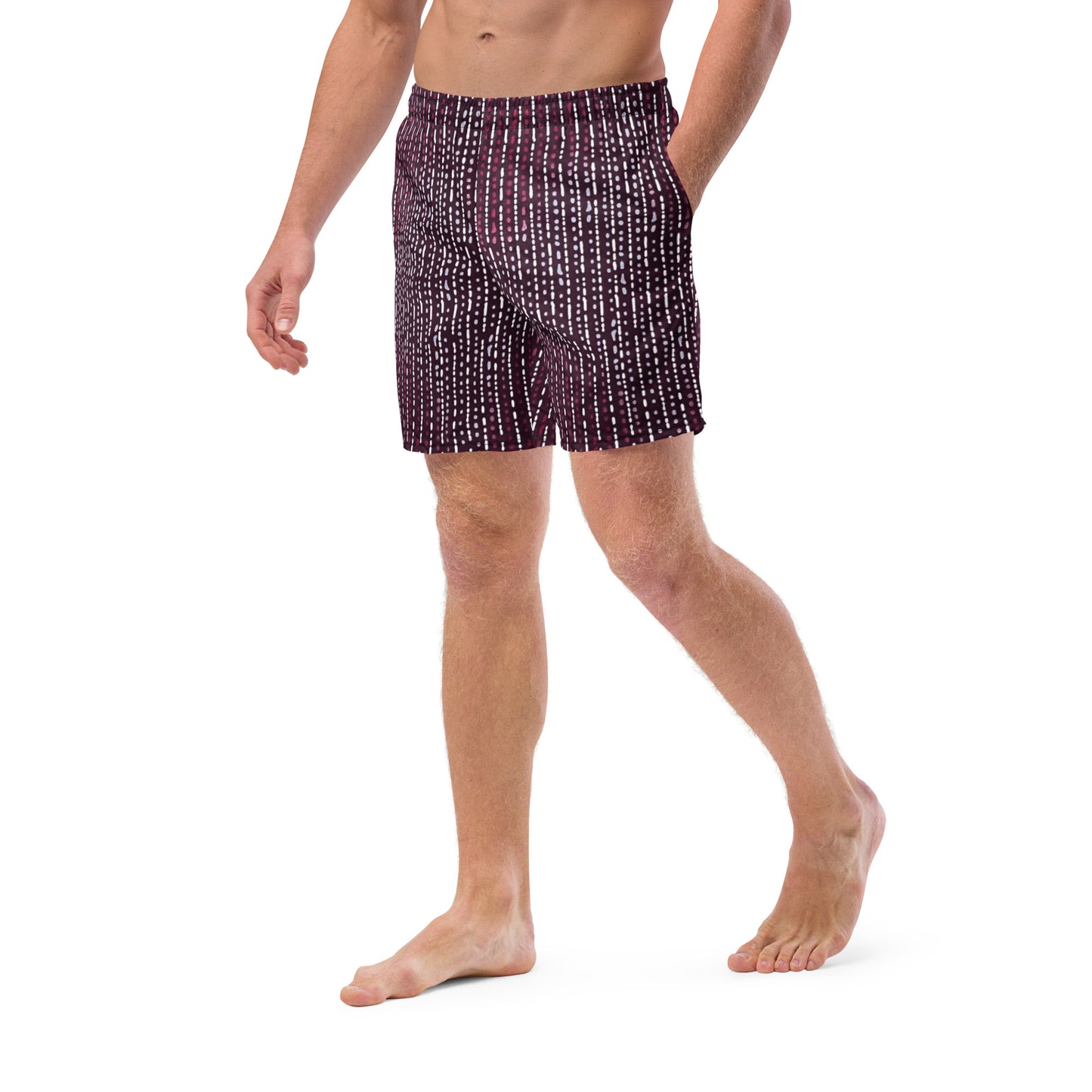 Burgundy Stripe Adire Men's Swim Trunks