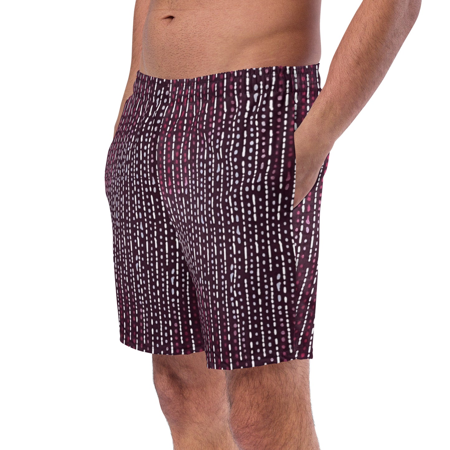 Burgundy Stripe Adire Men's Swim Trunks