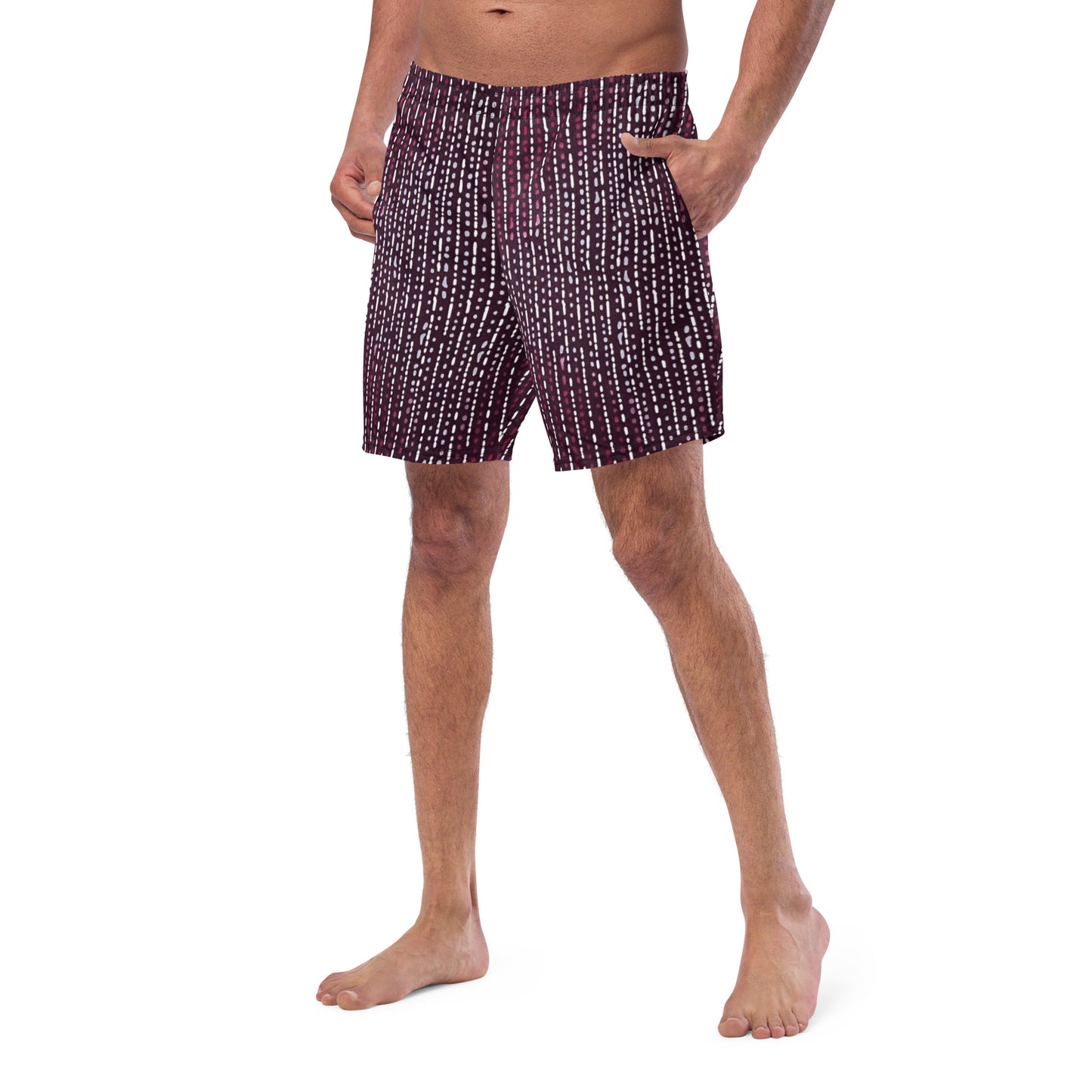 Burgundy Stripe Adire Men's Swim Trunks