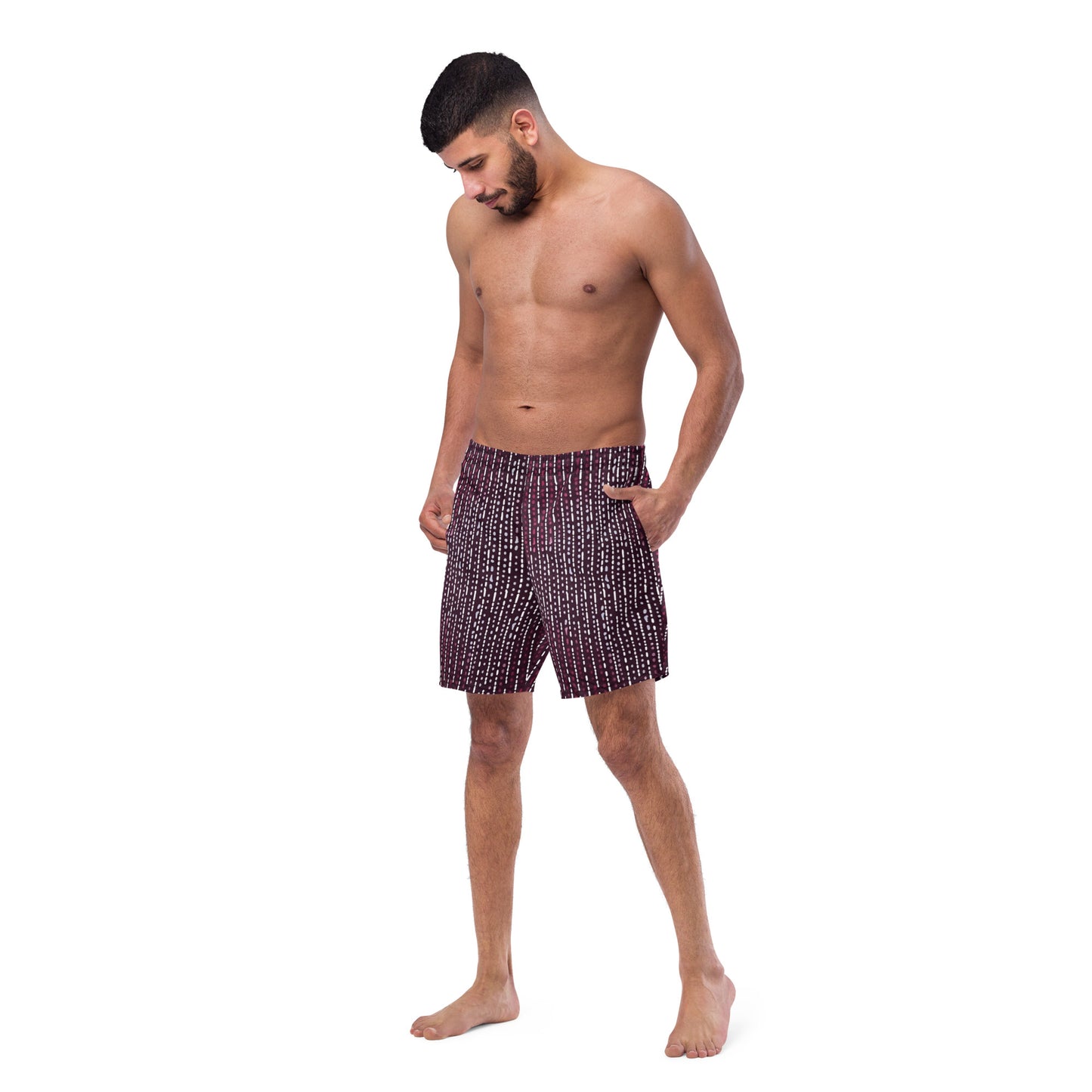 Burgundy Stripe Adire Men's Swim Trunks