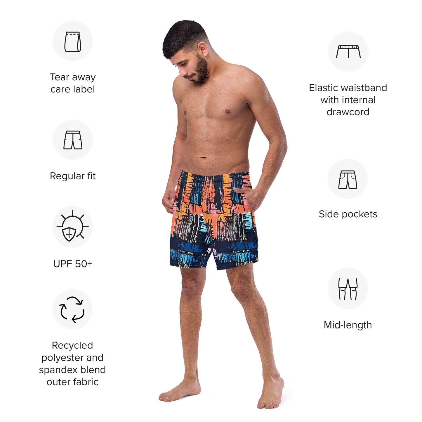 Colourful Adire Men's Swim Trunks