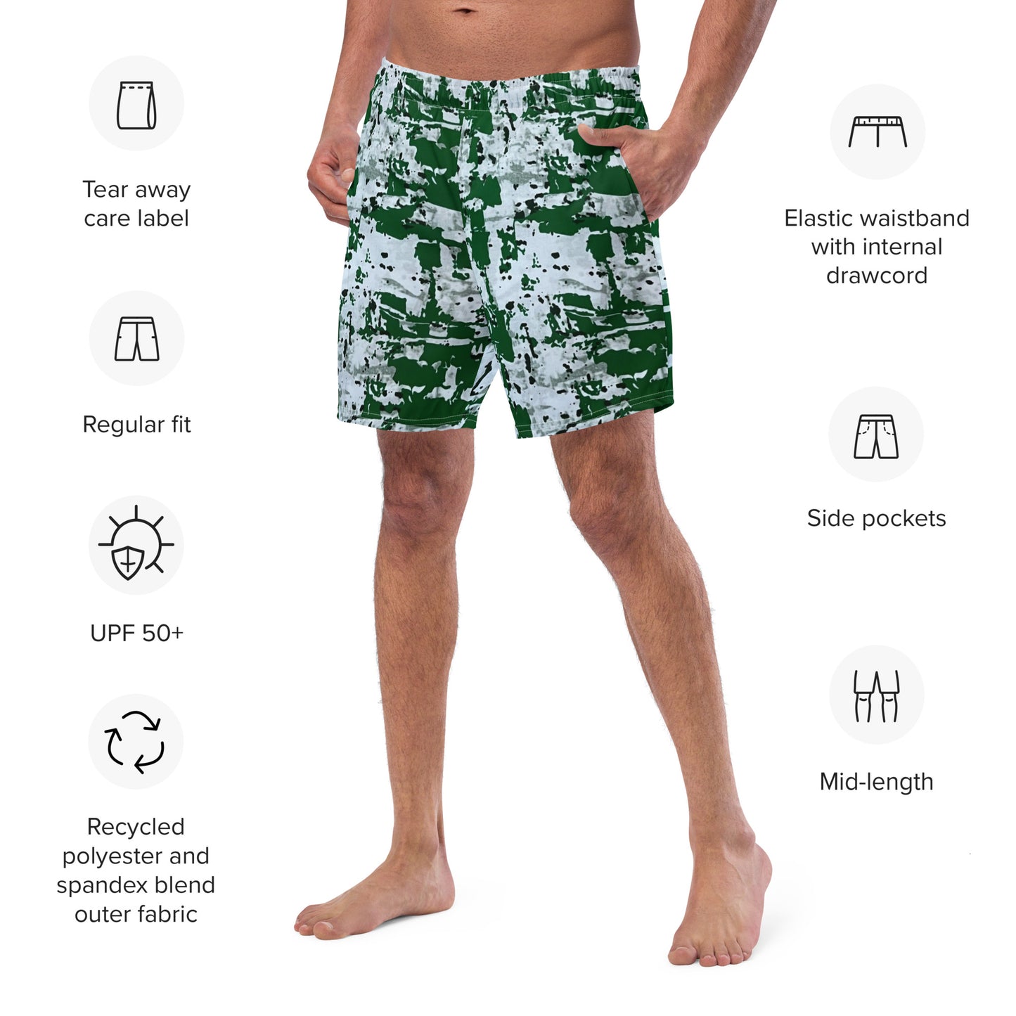 Green Camo Adire Men's Swim Trunks