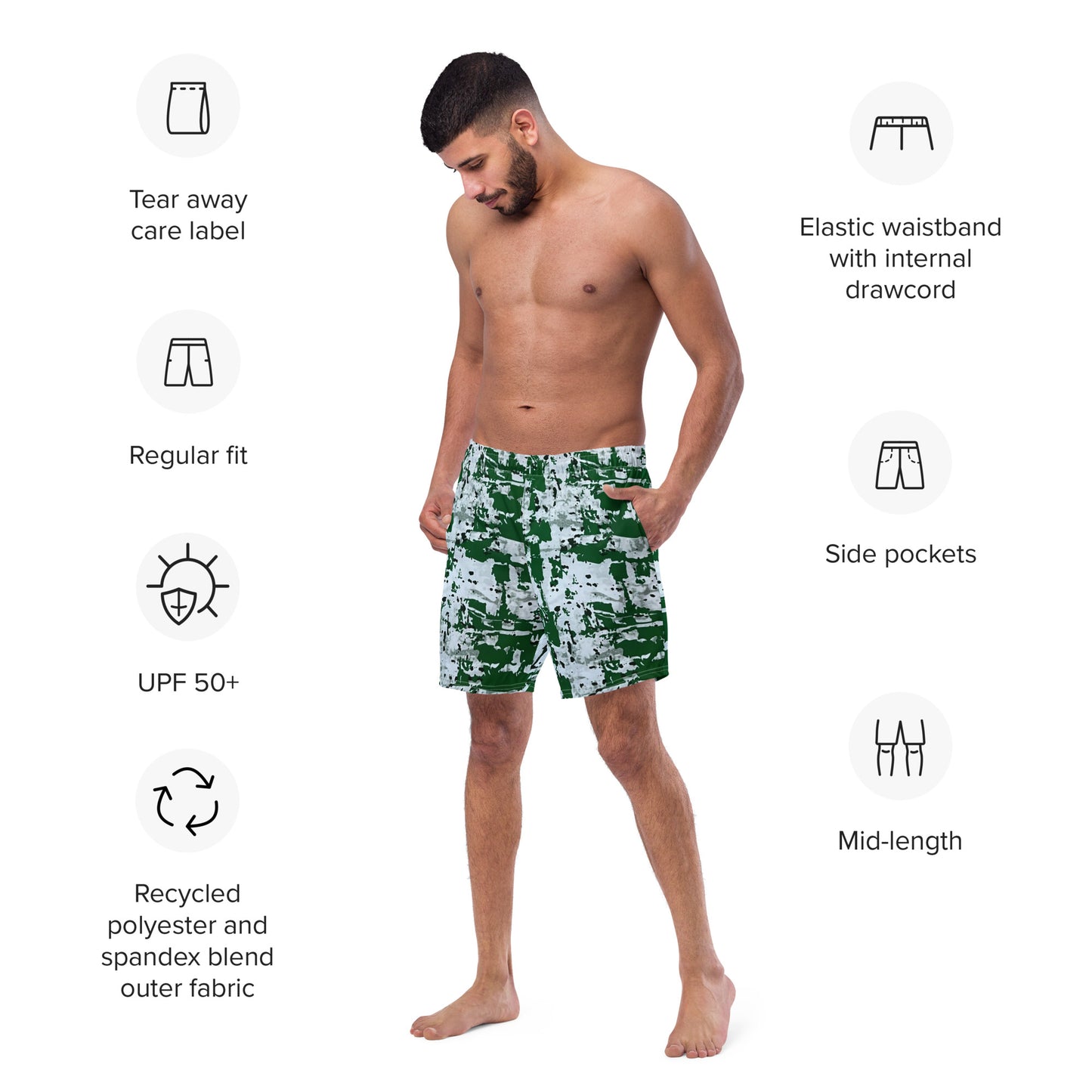 Green Camo Adire Men's Swim Trunks