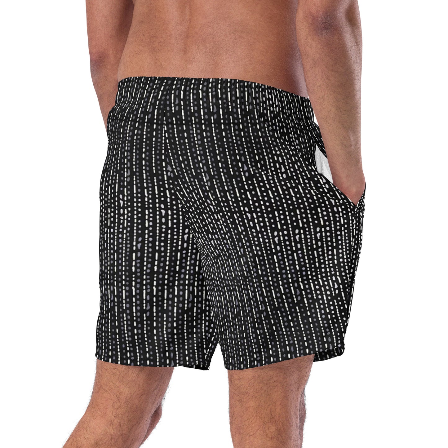 Grey Stripe Adire Men's Swim Trunks