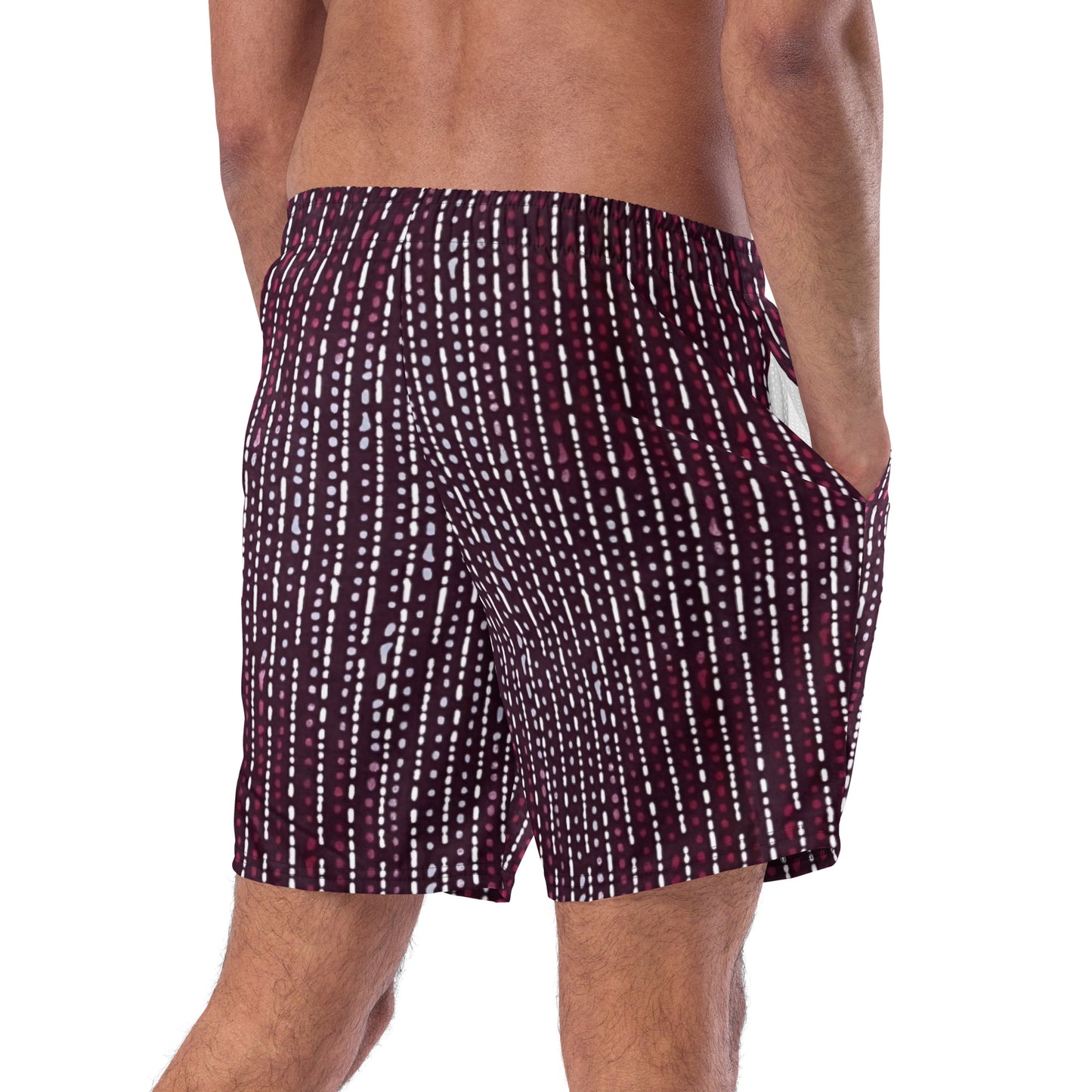 Burgundy Stripe Adire Men's Swim Trunks