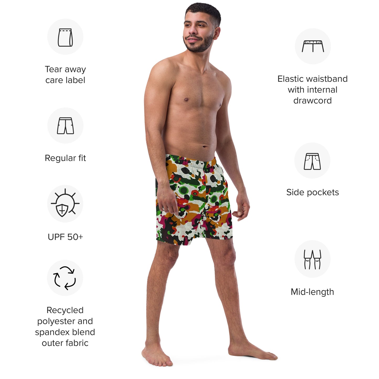 Multicolour Paint Ankara Recycled Swim Trunks