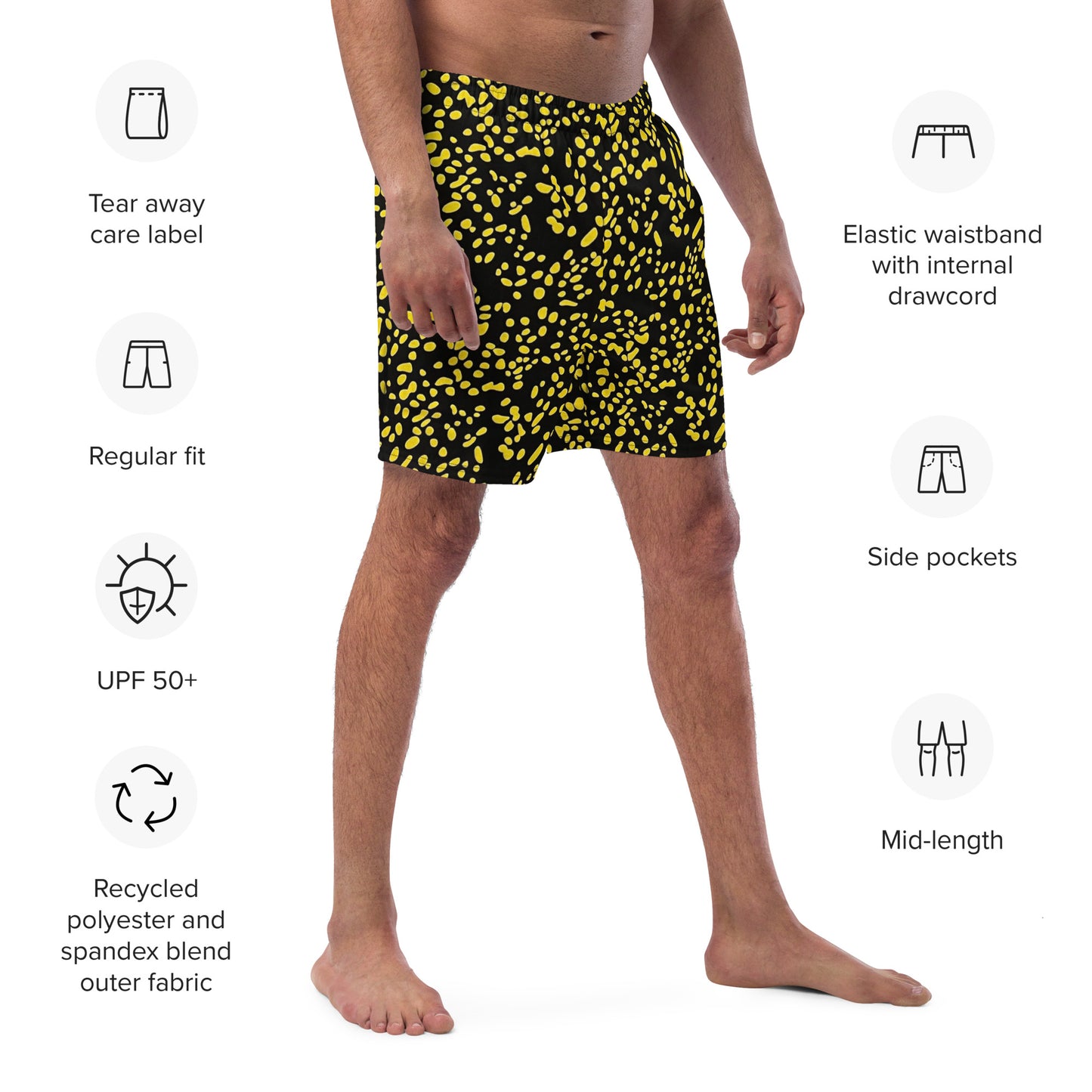 Yellow Dots Adire Men's Swim Trunks