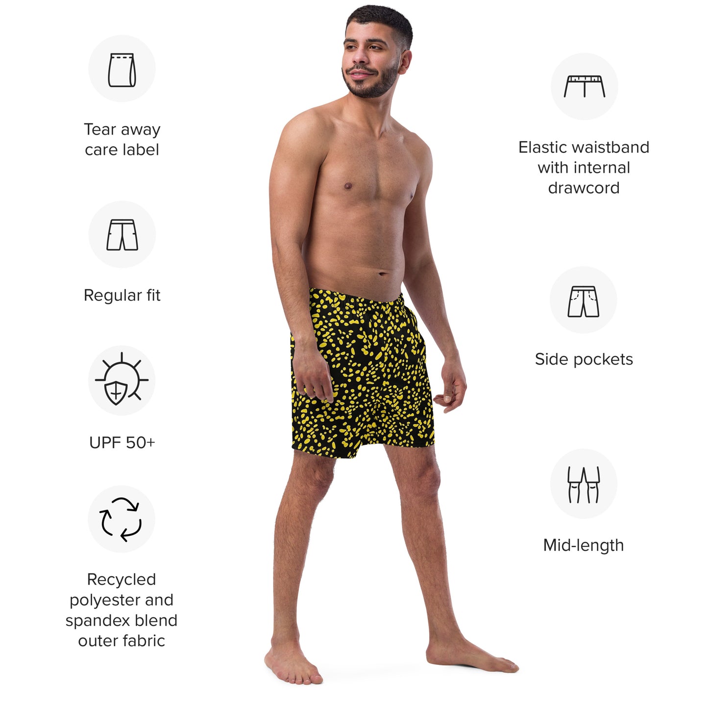 Yellow Dots Adire Men's Swim Trunks