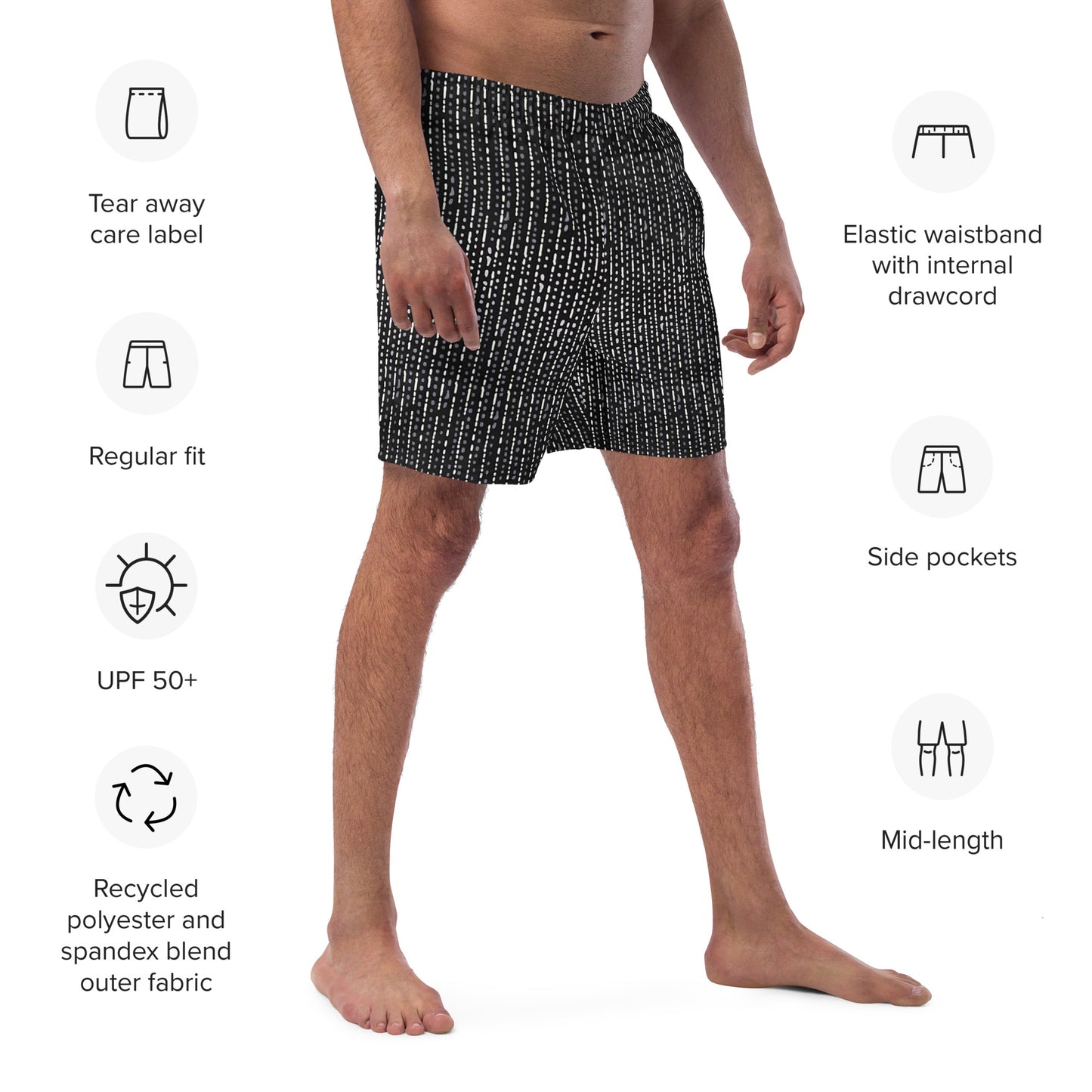 Grey Stripe Adire Men's Swim Trunks