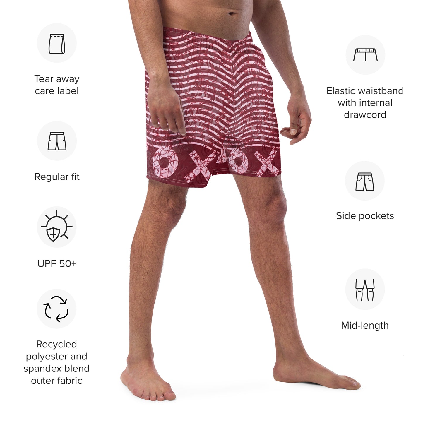 Red XO Adire Men's Swim Trunks