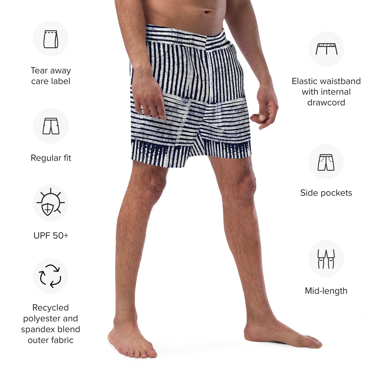 Stripey Adire Men's Swim Trunks