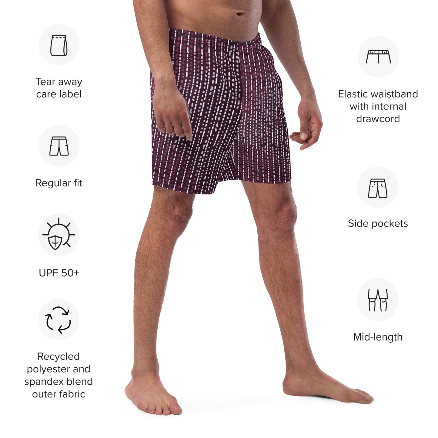 Burgundy Stripe Adire Men's Swim Trunks