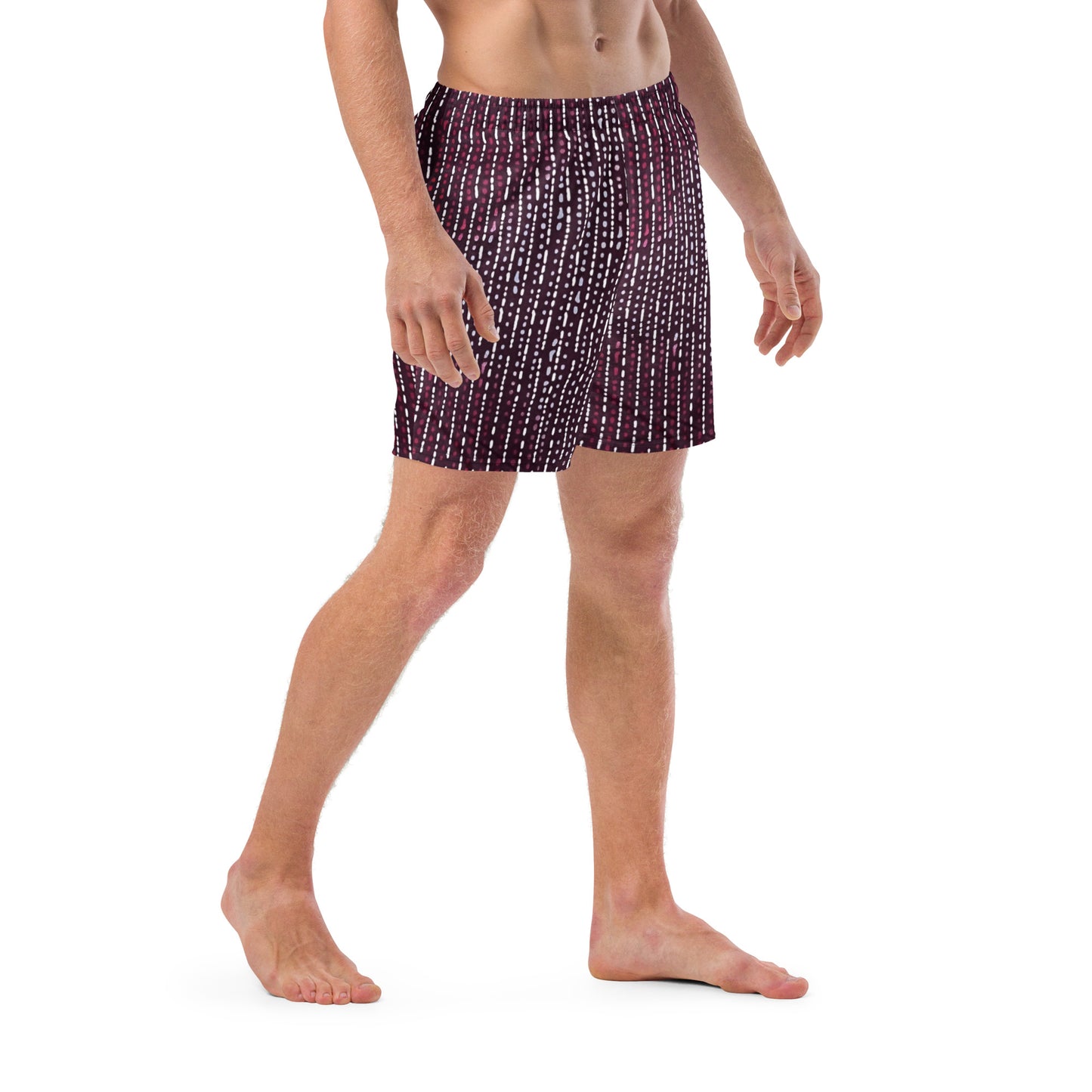 Burgundy Stripe Adire Men's Swim Trunks