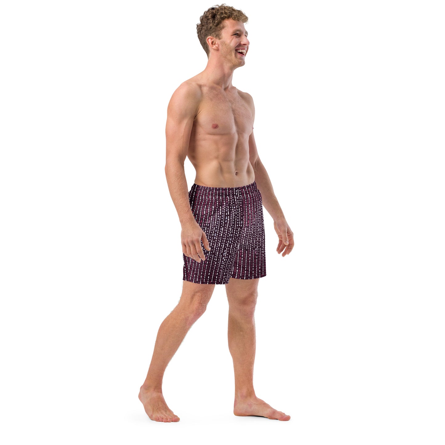 Burgundy Stripe Adire Men's Swim Trunks