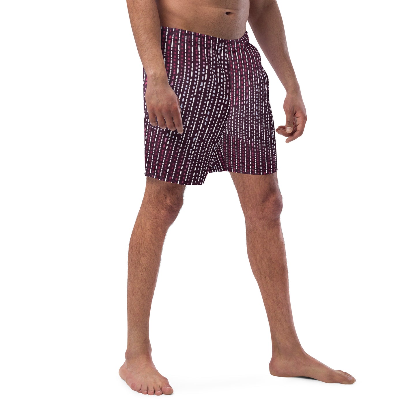 Burgundy Stripe Adire Men's Swim Trunks