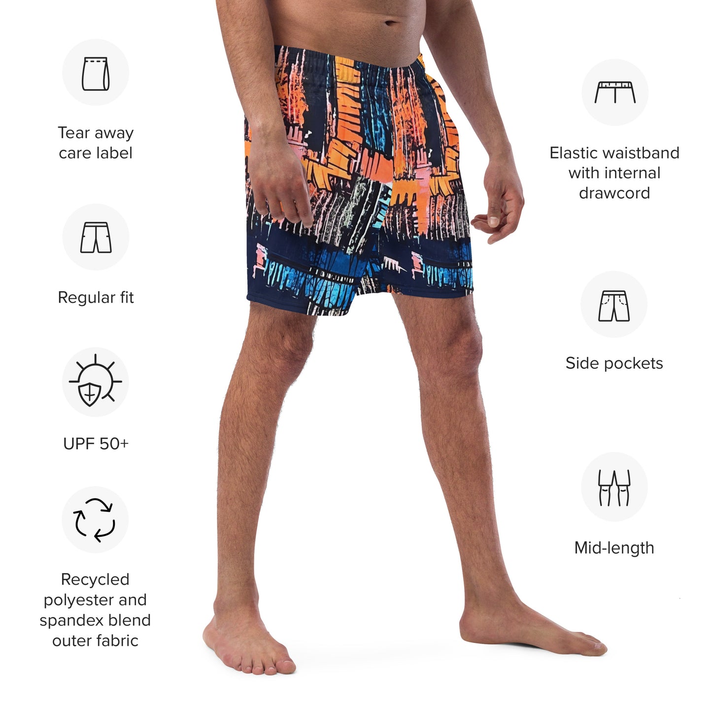 Colourful Adire Men's Swim Trunks