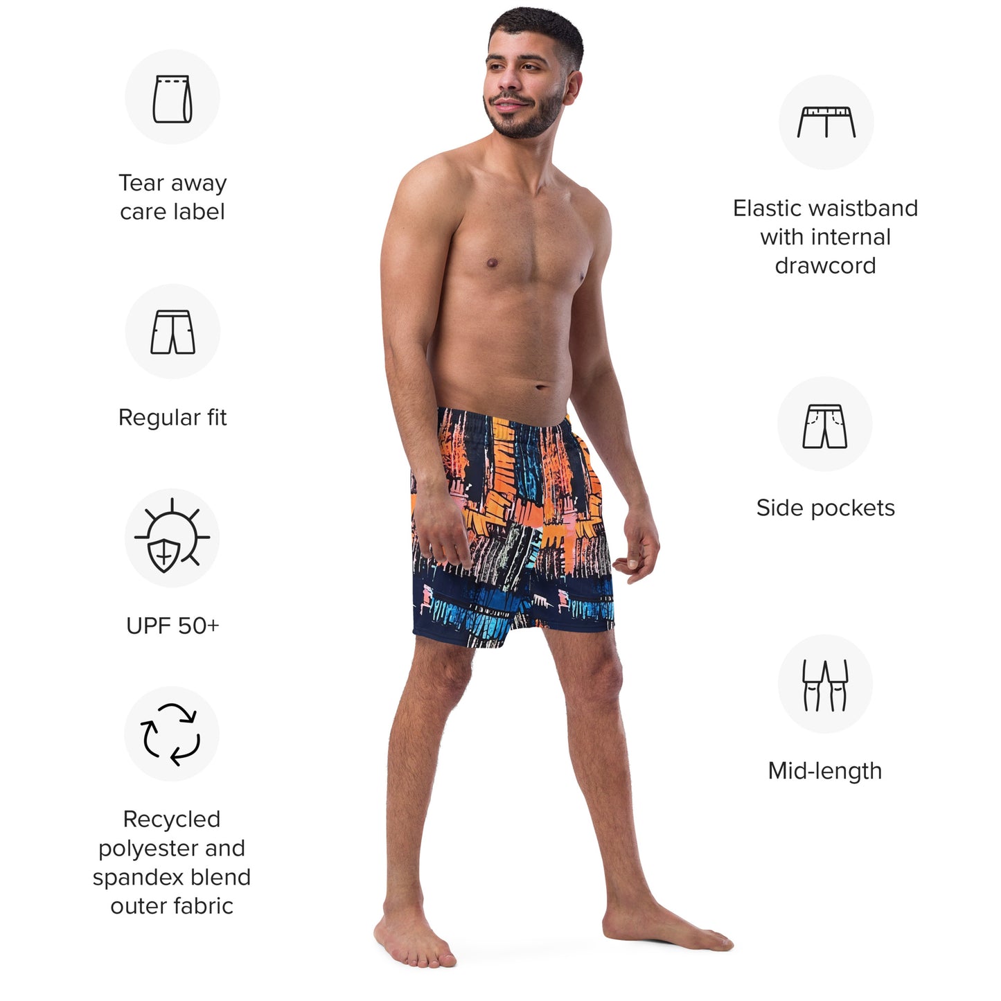 Colourful Adire Men's Swim Trunks