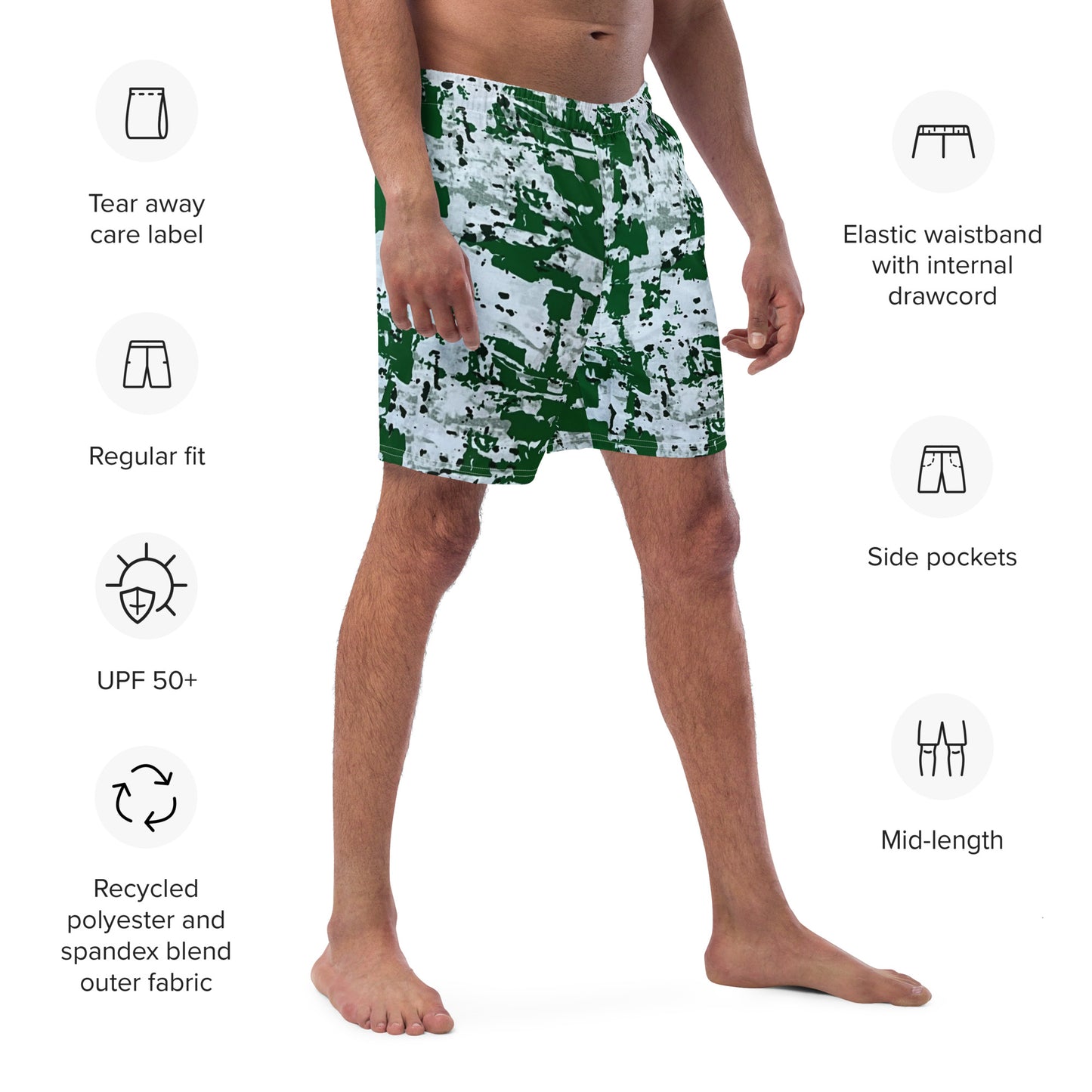 Green Camo Adire Men's Swim Trunks