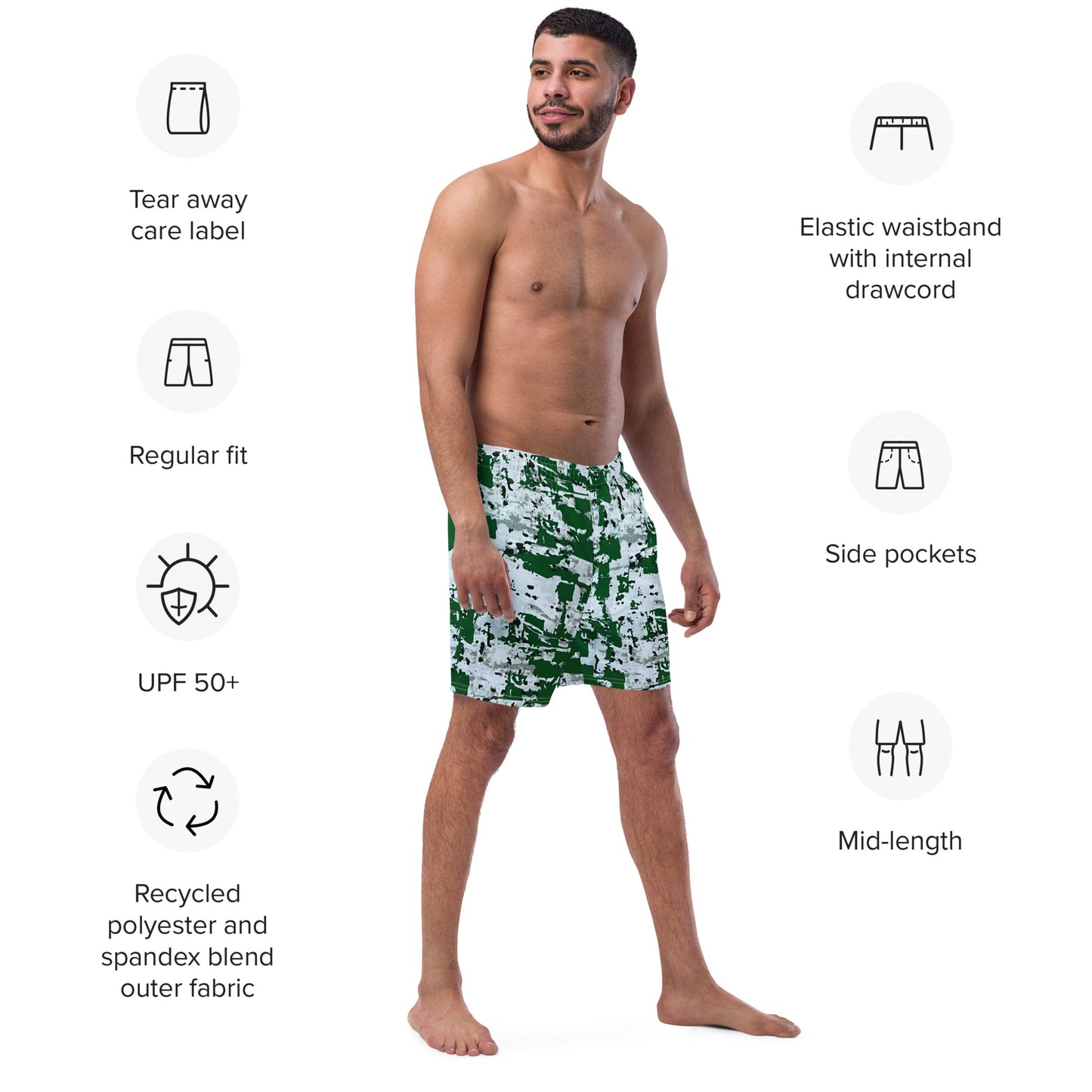 Green Camo Adire Men's Swim Trunks